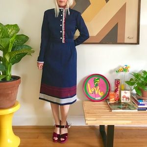 Vintage 70s mod striped long sleeve knit dress ML
